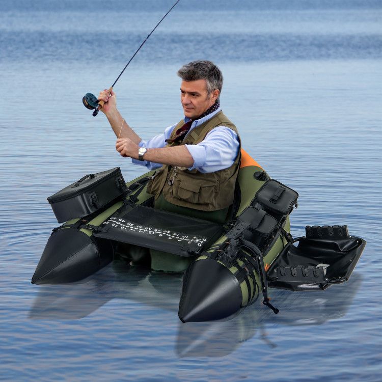Portable fishing boat with 3 detachable storage boxes, olive inflatable kayak for fishing on Tampa Home & Garden Store