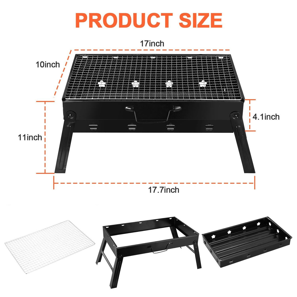 Mercantile Mountain black portable charcoal grill, folding outdoor BBQ with 17.7x17in grate on Tampa Home & Garden Store