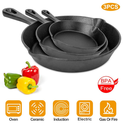Mercantile Mountain 3pc cast iron skillet set 6/8/10in pre-seasoned black nesting skillets on Tampa Home & Garden Store