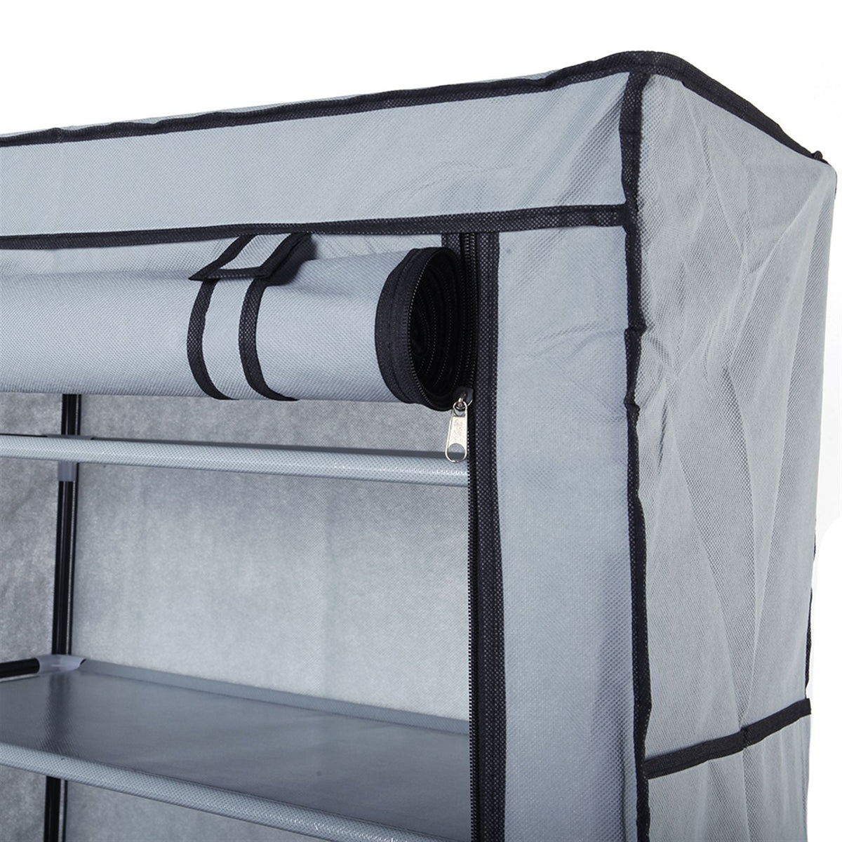 10-layer non-woven fabric shoe rack in gray with black trim and zip cover on Tampa Home & Garden Store