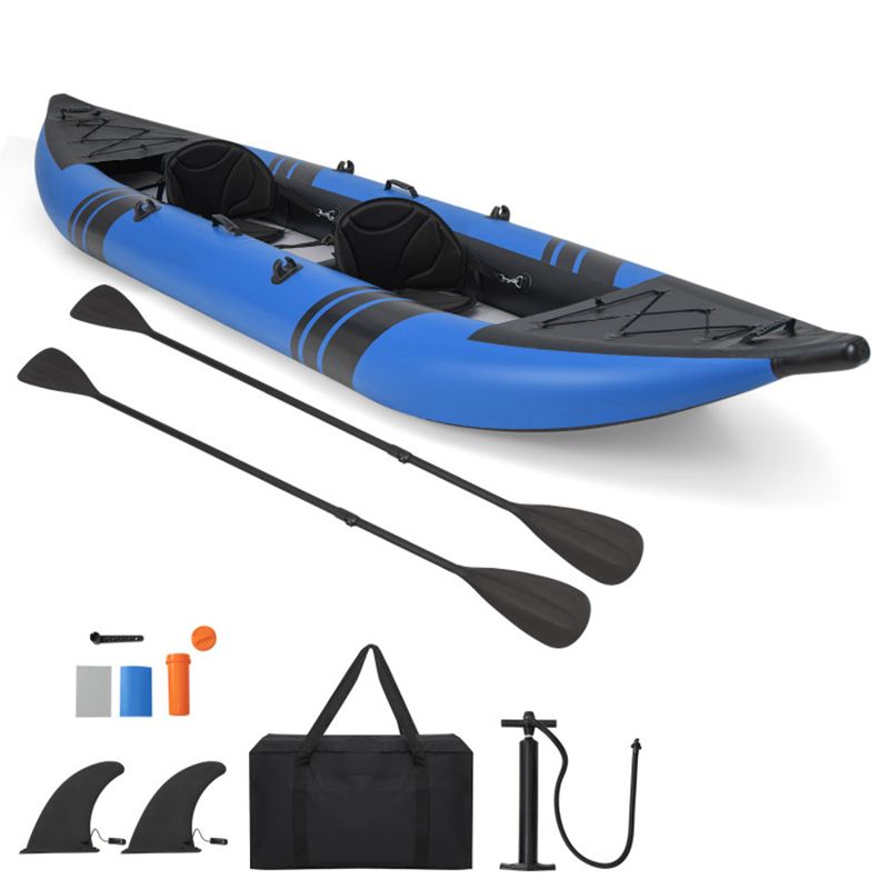 Inflatable 2-person kayak Mercantile Mountain in blue with aluminium oars, pump and repair kit on Tampa Home & Garden Store
