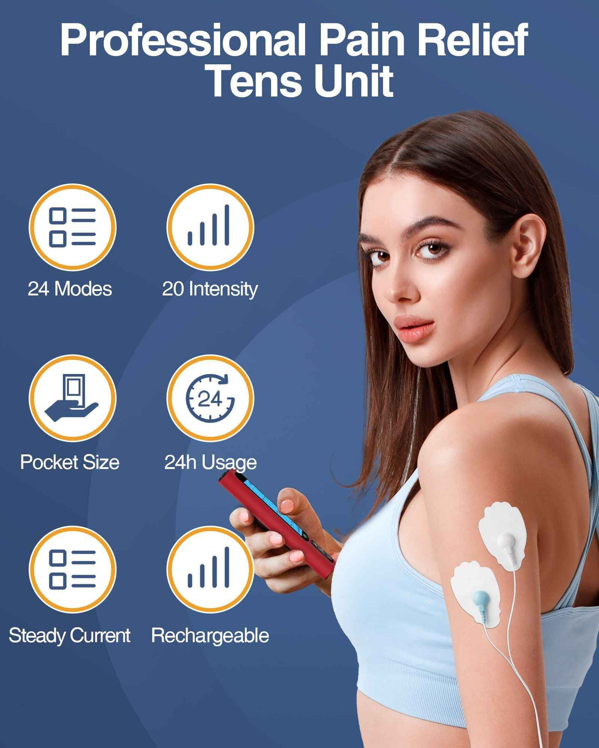 24-Mode TENS & EMS Unit Mercantile Mountain rechargeable muscle stimulator with 8 pads on Tampa Home & Garden Store