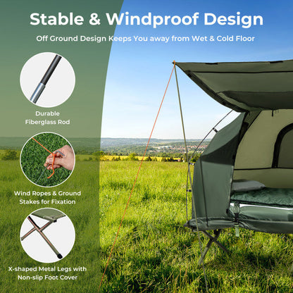 1-Person Folding Camping Tent with Sunshade and Air Mattress by Mercantile Mountain green on Tampa Home & Garden Store