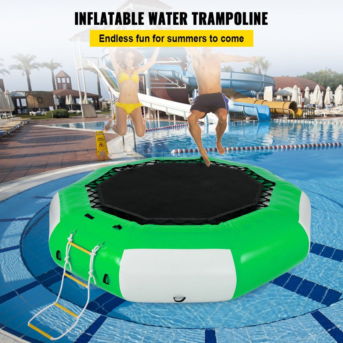 10ft inflatable water trampoline with ladder round water bouncer in pool green and white on Tampa Home & Garden Store
