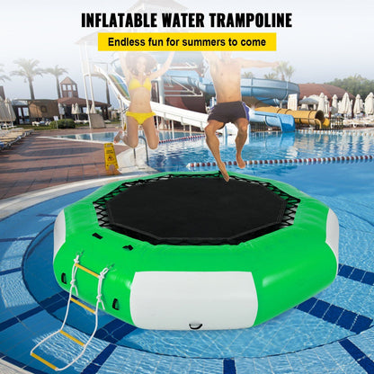 10ft inflatable water trampoline with ladder round water bouncer in pool green and white on Tampa Home & Garden Store
