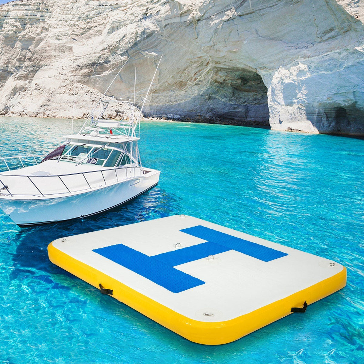 8x5 ft inflatable floating dock with electric air pump by Mercantile Mountain, blue patches on Tampa Home & Garden Store