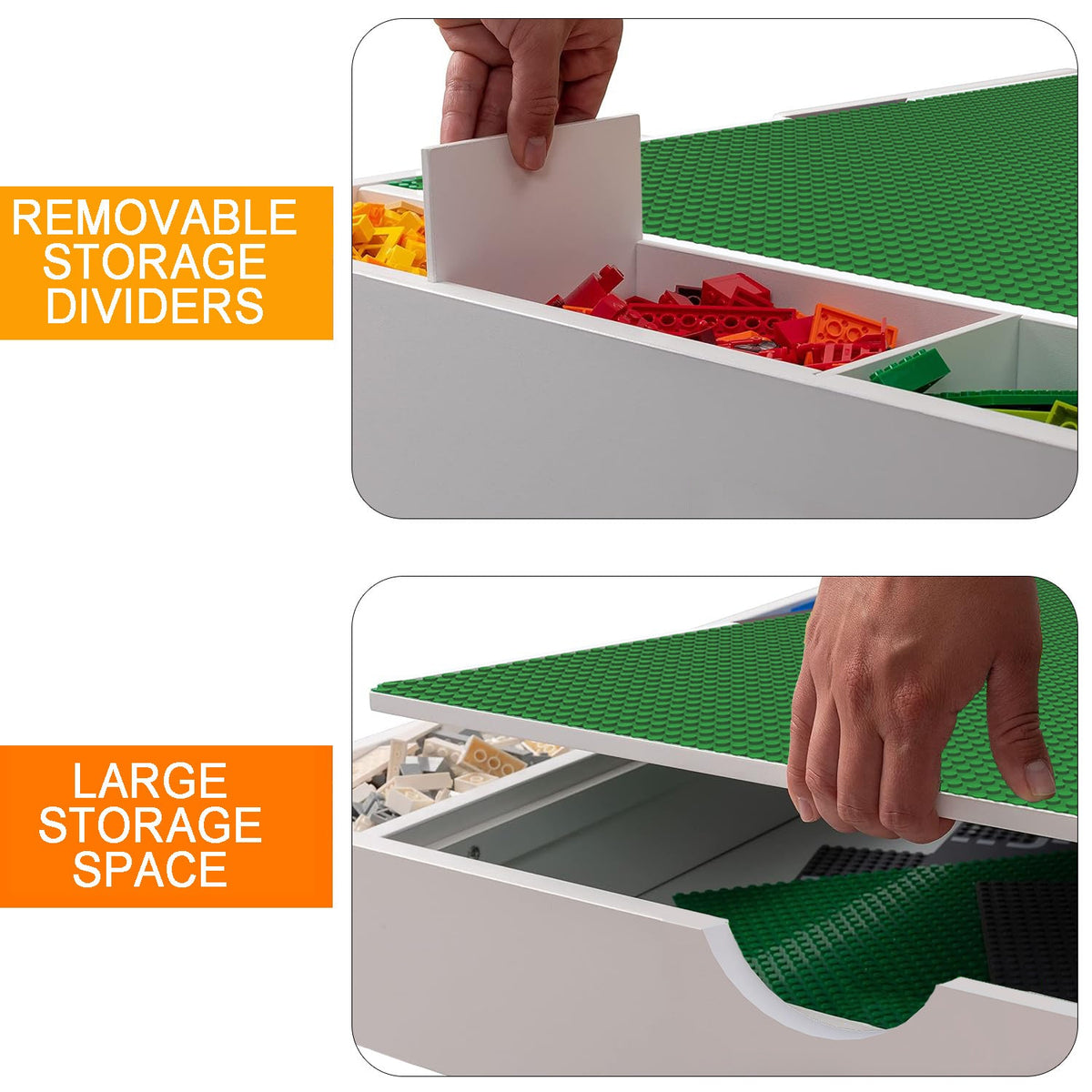 2-in-1 play table with storage and 2 chairs, Mercantile Mountain, green LEGO/Duplo base on Tampa Home & Garden Store