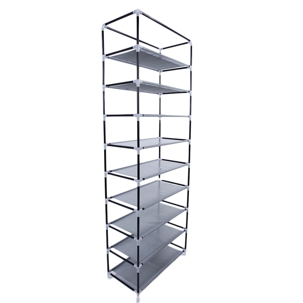 Shoe rack 10-layer black frame with grey non-woven fabric shelves Mercantile Mountain on Tampa Home & Garden Store