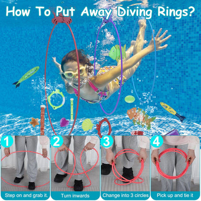 24pc Kids Diving Pool Toys Set by Mercantile Mountain with colorful rings and torpedoes on Tampa Home & Garden Store