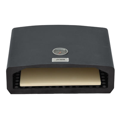 Mercantile Mountain portable pizza oven, black metal housing with dial gauge and stone on Tampa Home & Garden Store