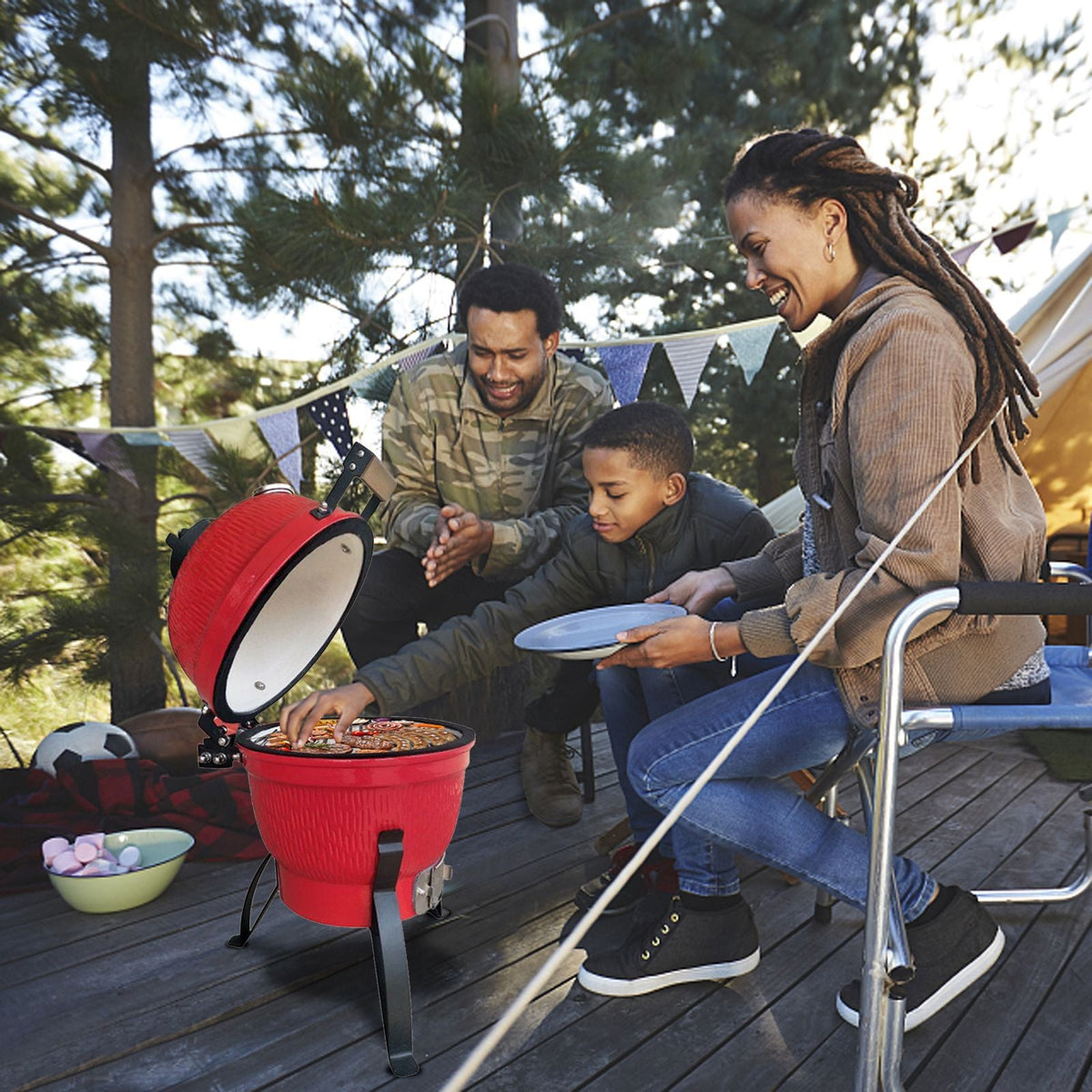 13in Ceramic Charcoal Grill XH by Mercantile Mountain, compact kamado-style red outdoor cooker on Tampa Home & Garden Store