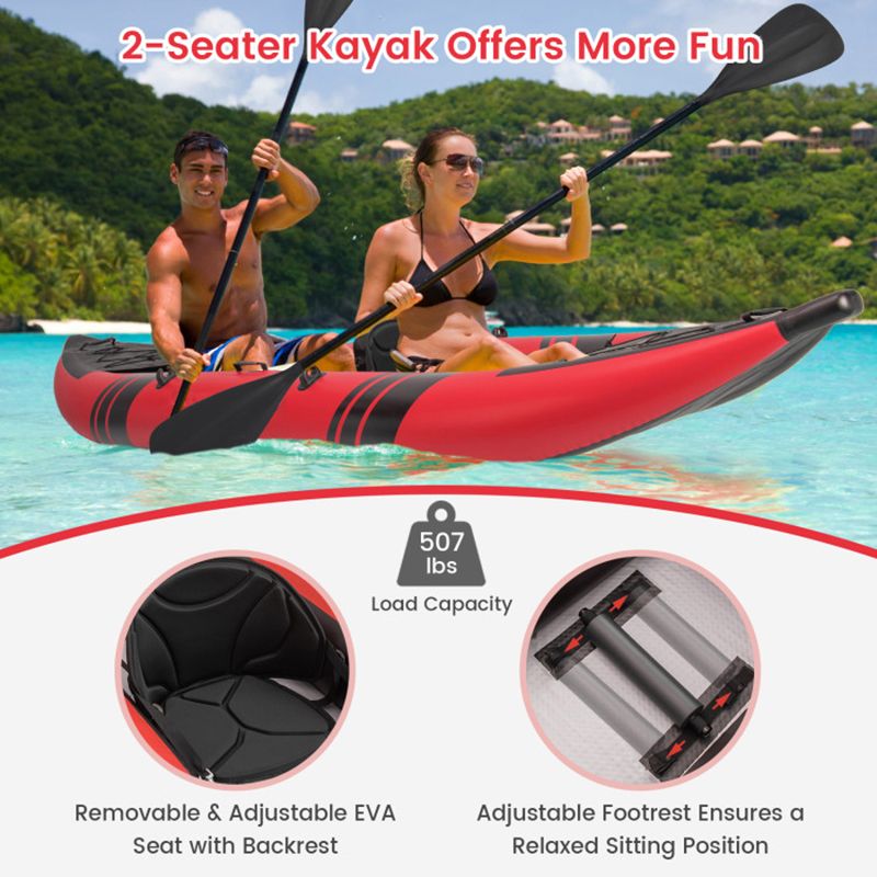 Inflatable 2-person kayak with aluminium oars and repair kit, red/black hull Mercantile Mountain on Tampa Home & Garden Store