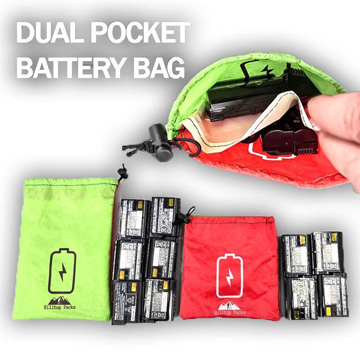 Dual Pocket Battery Bags with green and red pouches by Hilltop Packs LLC and battery packs on Tampa Home & Garden Store