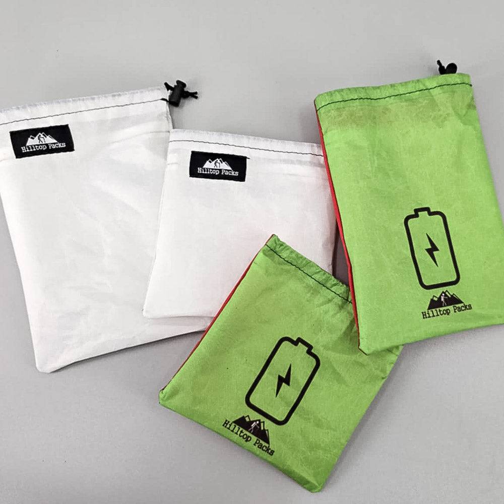 Dual Pocket Battery Bags Hilltop Packs LLC white and lime green pouches with battery icons on Tampa Home & Garden Store