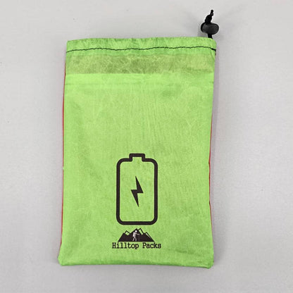 Dual Pocket Battery Bags lime green pouch with drawcord closure, Hilltop Packs LLC branding on Tampa Home & Garden Store