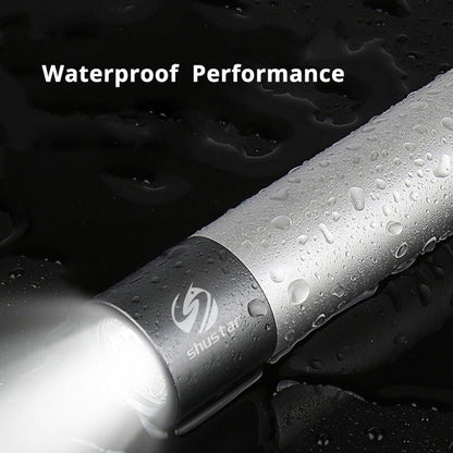 Dual Power LED Flashlight Stevvex, silver waterproof rechargeable USB light with telescopic zoom on Tampa Home & Garden Store