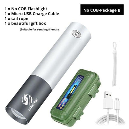 Stevvex dual power LED flashlight silver/black with slide focus, includes green waterproof case on Tampa Home & Garden Store