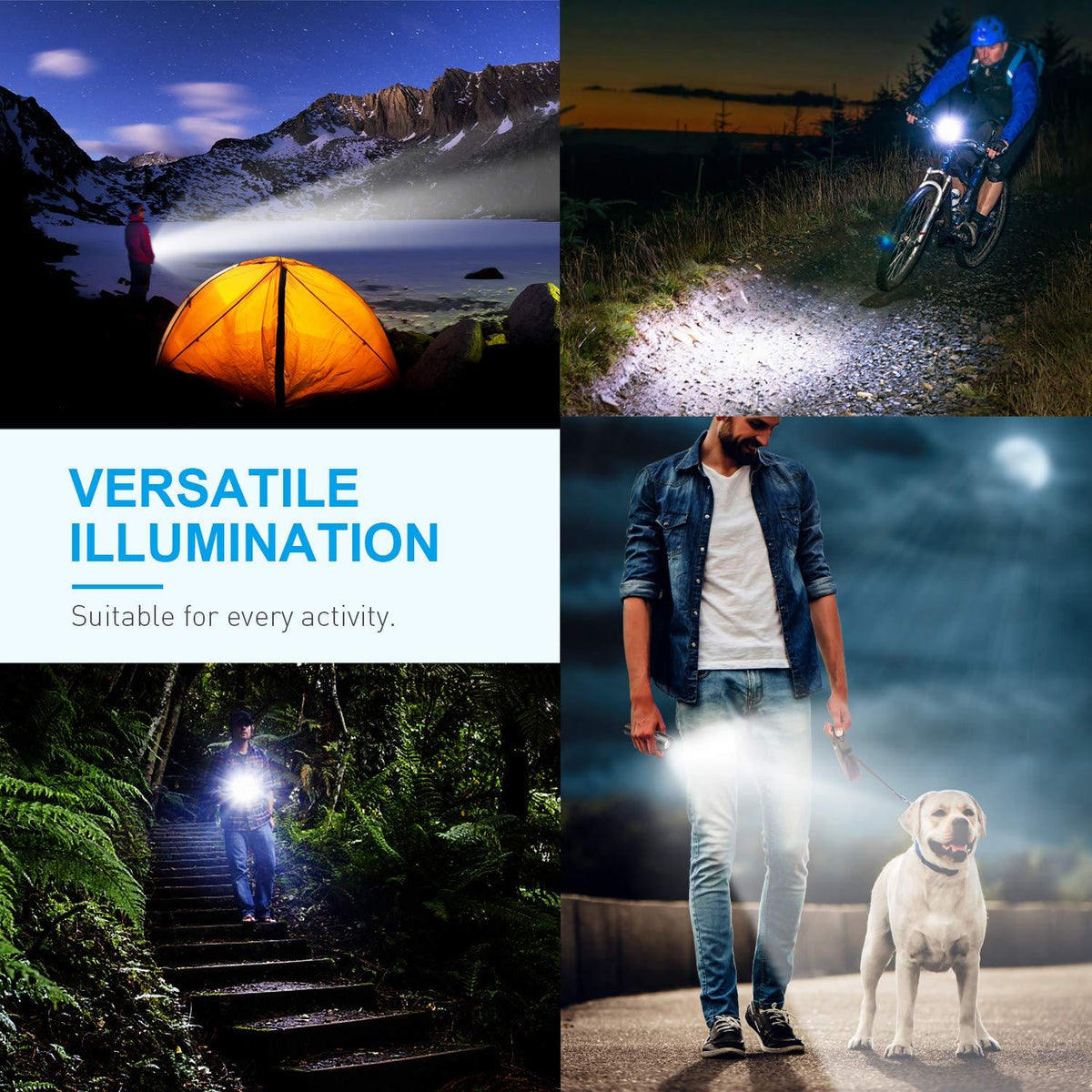 Dual Power LED Flashlight by Stevvex with pure beam slide focus, USB rechargeable, waterproof on Tampa Home & Garden Store