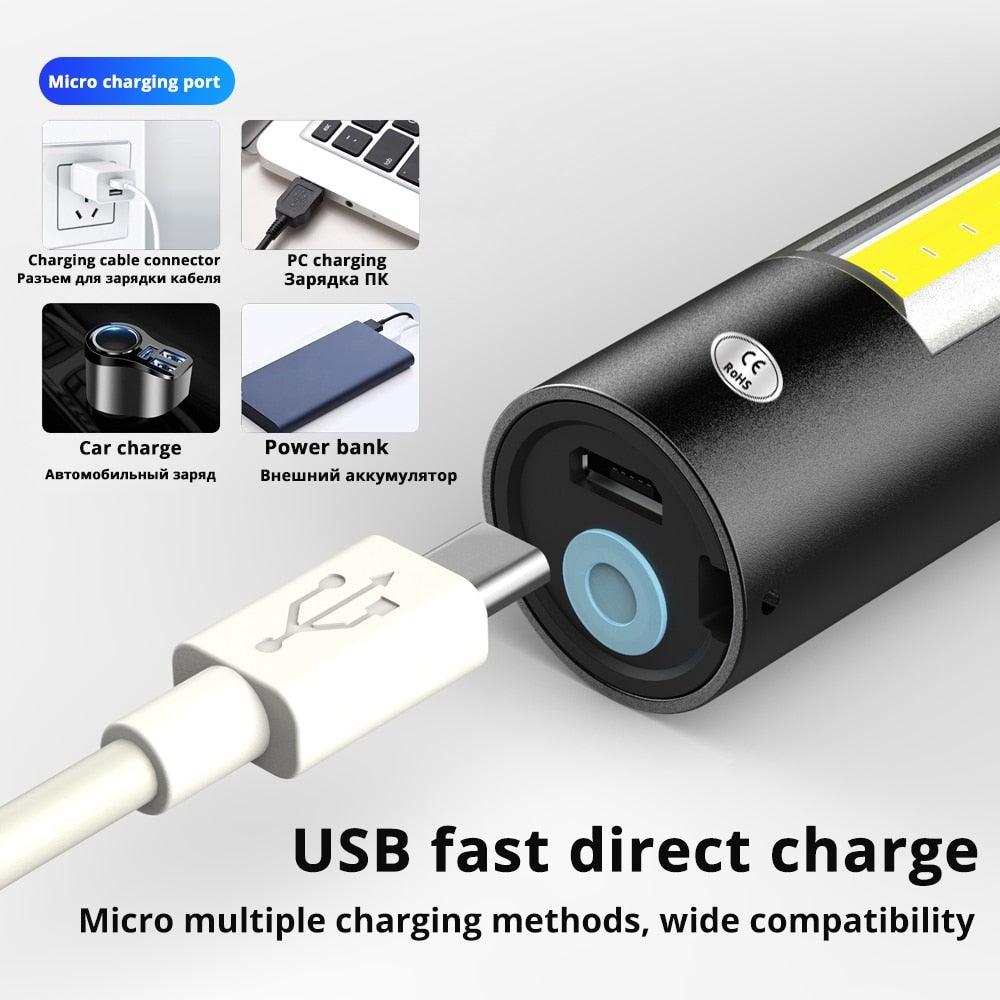 Stevvex dual power LED flashlight with slide focus, black waterproof USB rechargeable zoom on Tampa Home & Garden Store