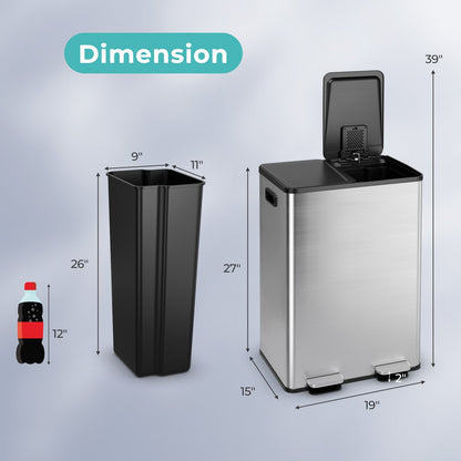 Bote de basura de doble compartimento 2 x 8 galones - Plateado