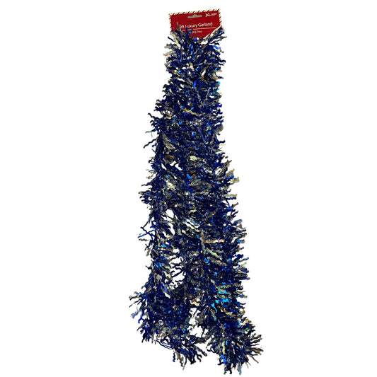 Blue and  Silver  Holographic  Garland  Wavy Cut  3ply - Tampa Home & Garden Store