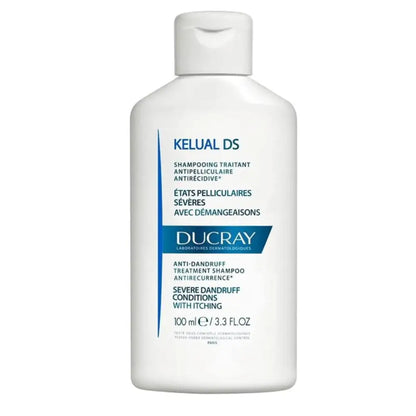 Ducray Kelual DS anti-dandruff shampoo bottle white with blue label 100 ml on Tampa Home & Garden Store