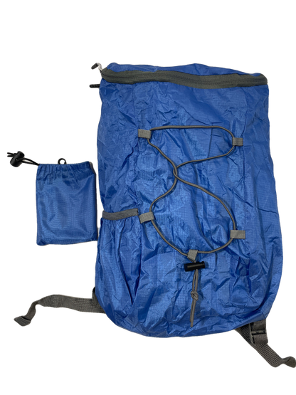 Blue bungee polyester day pack River Country Gear with external front bungee cords on Tampa Home & Garden Store