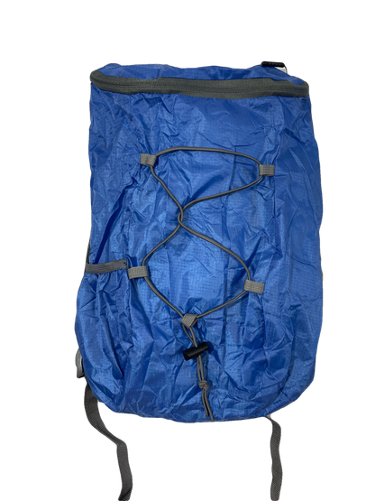 Blue bungee polyester day pack by River Country Gear with black elastic cord lacing on Tampa Home & Garden Store