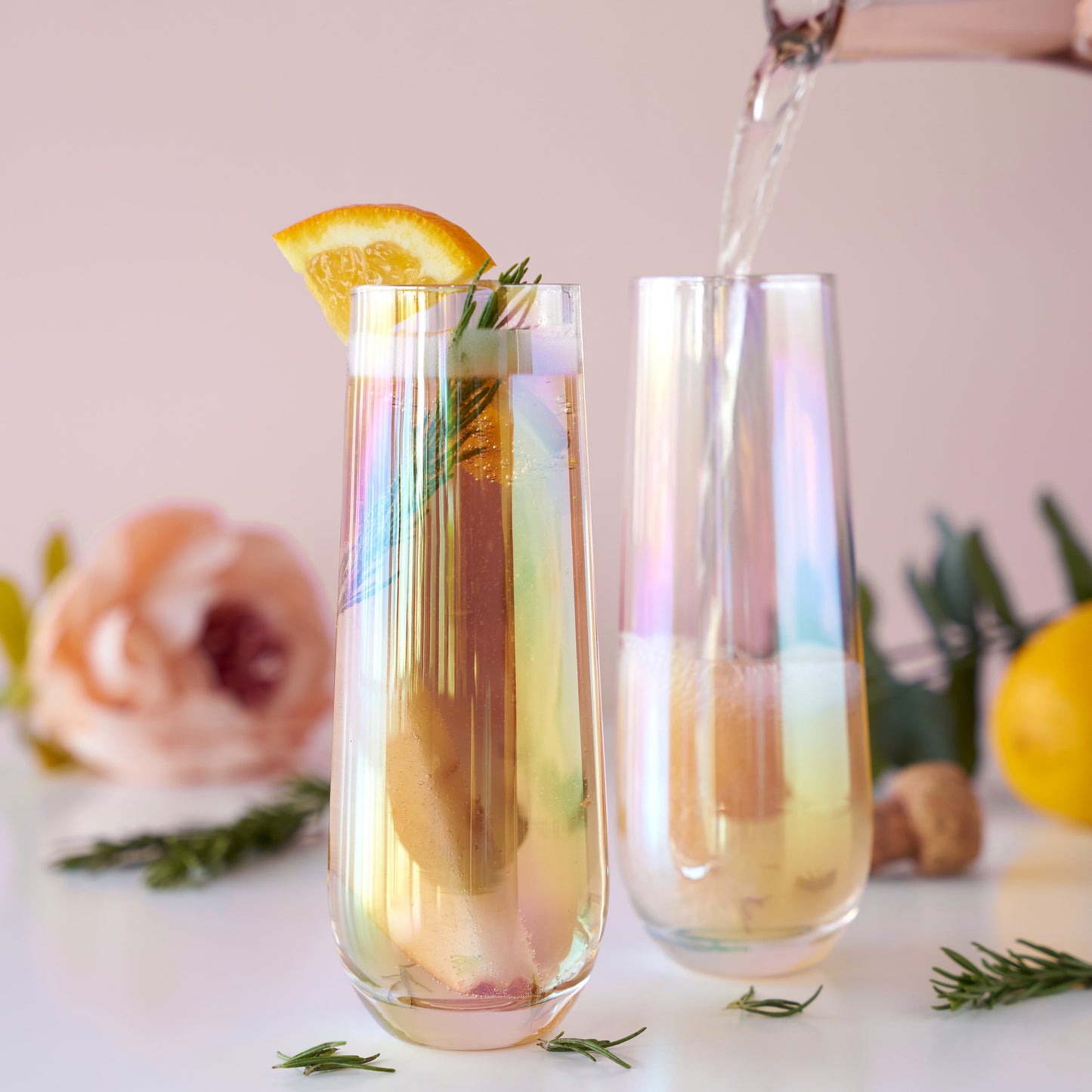 Set of 2 Iridescent Stemless Champagne Flutes