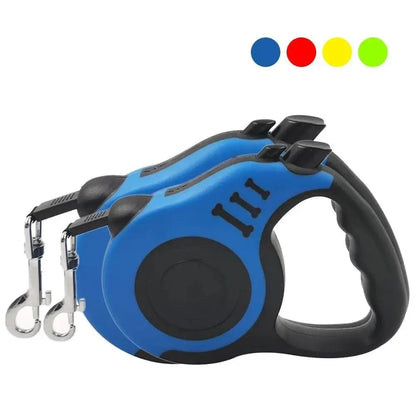 Stevvex blue dual retractable dog leash with twin grips and dual clips on Tampa Home & Garden Store