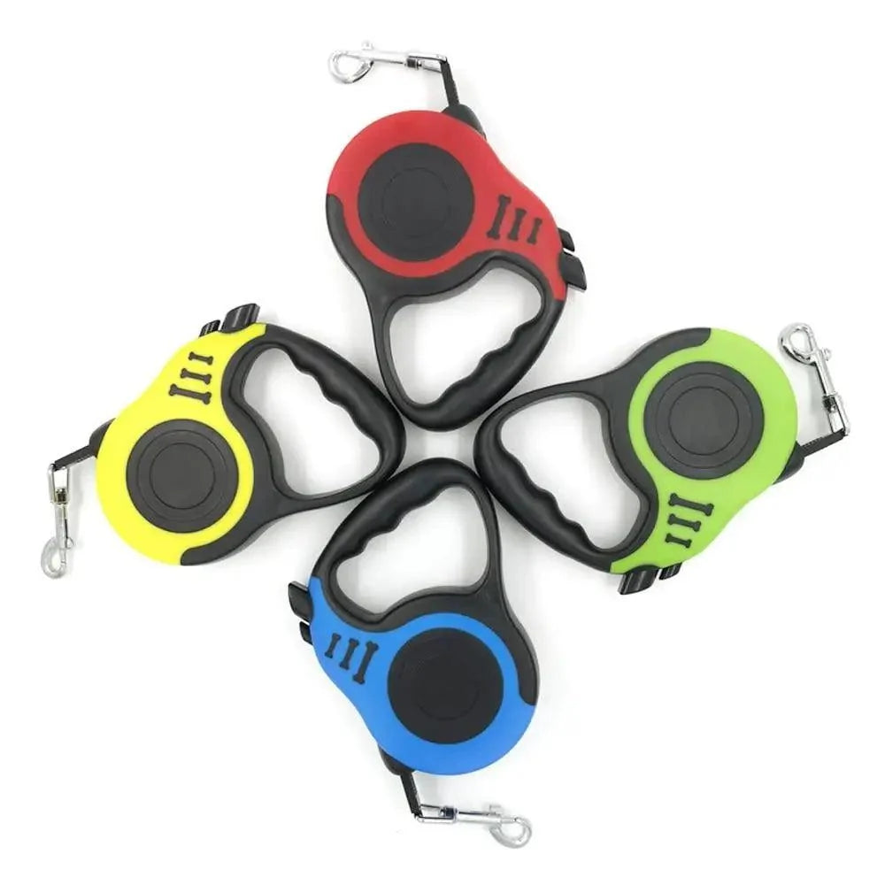 Retractable dog leash set Stevvex with 5-color red yellow blue green black no-tangle grip on Tampa Home & Garden Store