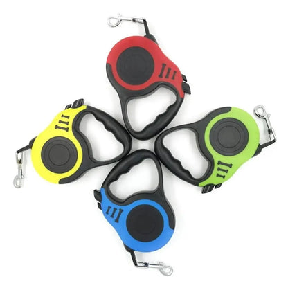 Retractable dog leash set Stevvex with 5-color red yellow blue green black no-tangle grip on Tampa Home & Garden Store