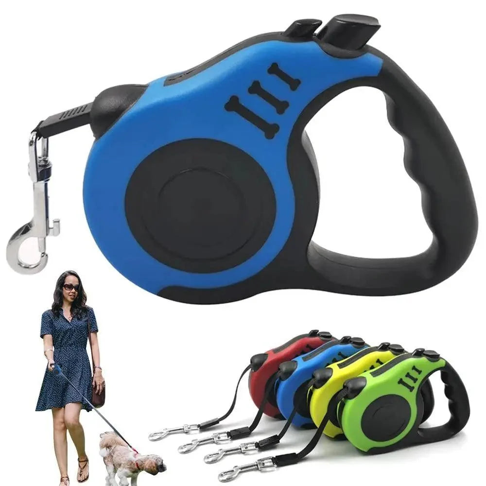 Stevvex retractable dog leash blue ergonomic grip metal clip; set shows 4 color options on Tampa Home & Garden Store