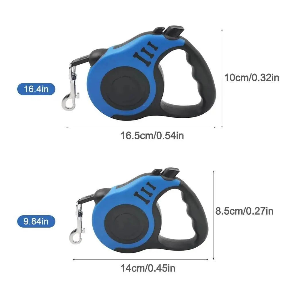 Stevvex retractable dog leash blue and black with comfortable grip no tangles two sizes shown on Tampa Home & Garden Store