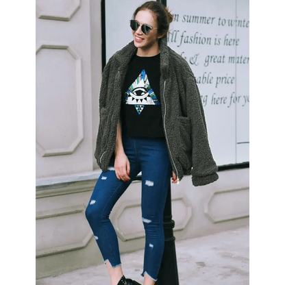 Stevvex faux fur teddy coat in charcoal grey with zip front and pockets on Tampa Home & Garden Store