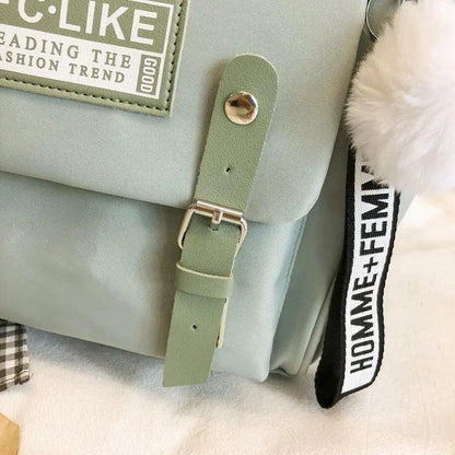 Durable laptop backpack with sage green patchwork and buckle strap Stevvex brand for travel on Tampa Home & Garden Store