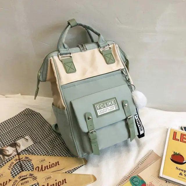 Laptop backpack Stevvex patchwork in pastel green and beige with FC-LIKE label on Tampa Home & Garden Store
