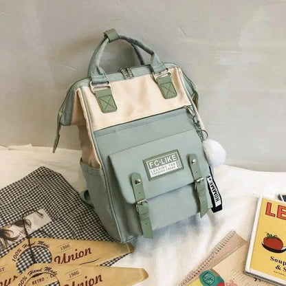 Laptop backpack Stevvex patchwork in pastel green and beige with FC-LIKE label on Tampa Home & Garden Store