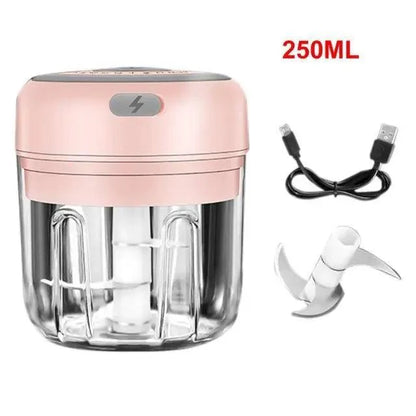 Stevvex pink 250ml electric garlic press and vegetable chopper with USB charging cable on Tampa Home & Garden Store