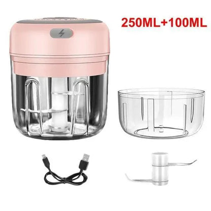 Durable electric garlic press mini chopper by Stevvex, pink, 250ml+100ml, USB powered on Tampa Home & Garden Store
