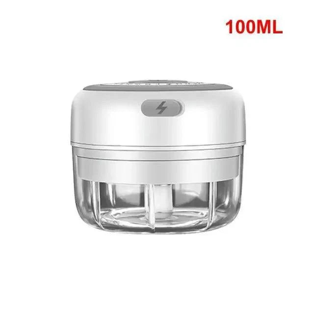 Stevvex electric garlic press with mini chopper, white body and clear jar, 100ml capacity on Tampa Home & Garden Store