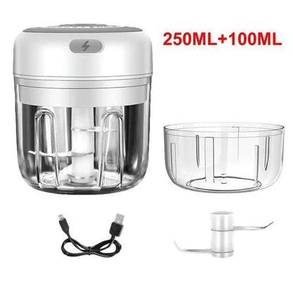 Stevvex electric garlic press and mini vegetable chopper with 250ml+100ml jars, white body on Tampa Home & Garden Store