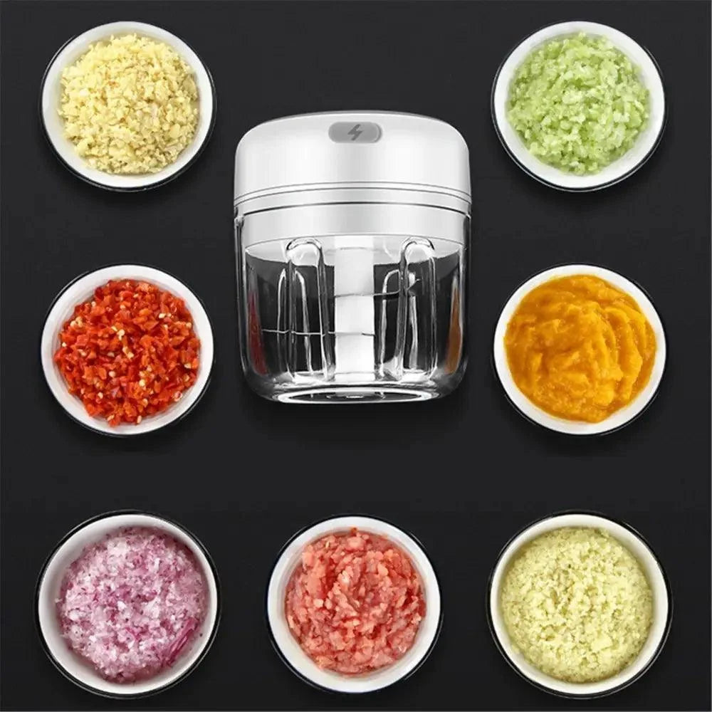 Durable electric garlic press with clear hopper and blades by Stevvex, compact mini chopper on Tampa Home & Garden Store