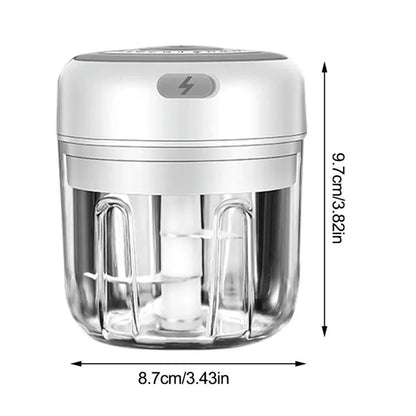 Stevvex durable electric garlic press and vegetable chopper with clear jar and silver top on Tampa Home & Garden Store