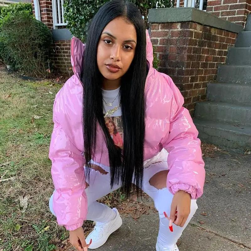 Bubble puffer jacket pink faux PU leather with zipper slim fit Stevvex ST93334GPS on Tampa Home & Garden Store