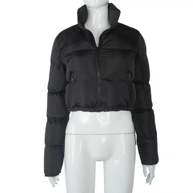 Stevvex faux PU leather bubble puffer jacket black cropped zip-front outerwear on Tampa Home & Garden Store