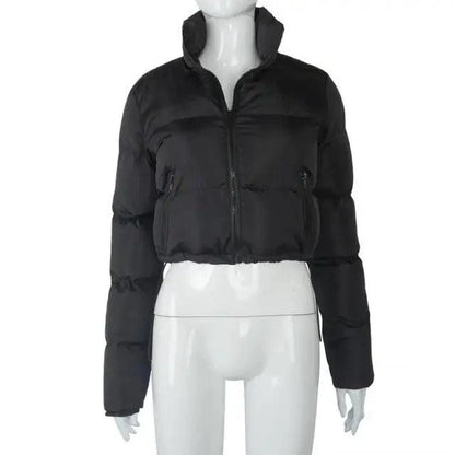 Stevvex faux PU leather bubble puffer jacket black cropped zip-front outerwear on Tampa Home & Garden Store