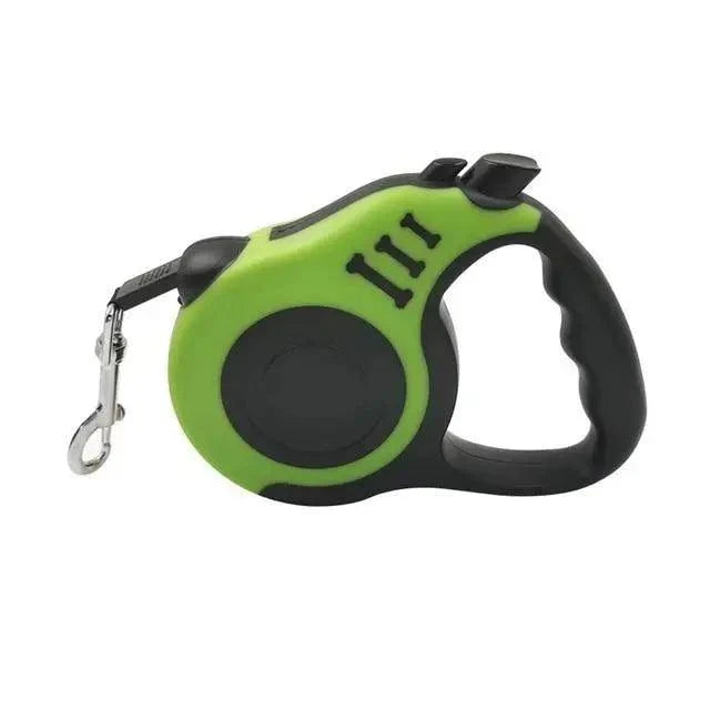Stevvex retractable nylon dog leash with green and black housing, handle, metal clip on Tampa Home & Garden Store