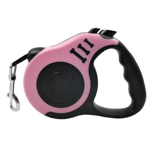 Retractable dog leash Stevvex pink and black housing with 360° reel and metal clip on Tampa Home & Garden Store