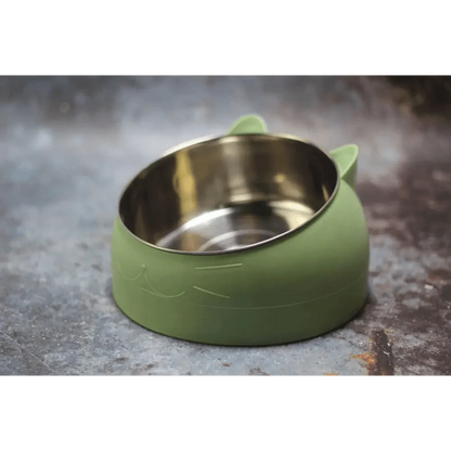 Durable stainless steel cat and dog bowl by Stevvex, green silicone cat-ear design on Tampa Home & Garden Store